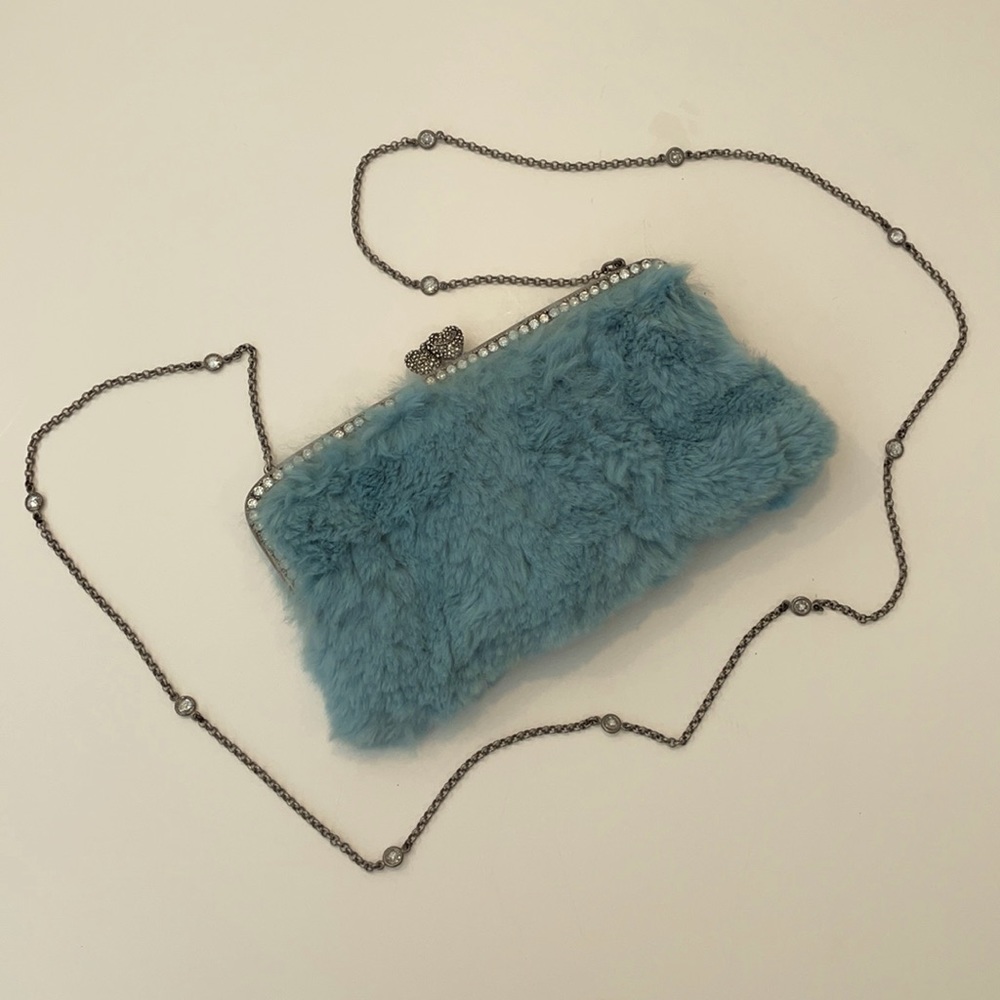 SOLD - JUICY COUTURE NEW 100% Rabbit Fur Blue Heart Bag - Picture 9 of 9